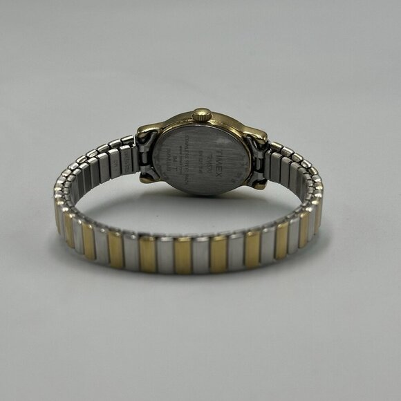 3/$30 Timex Cavatina Watch Women Silver/ Gold Oval Stretch Band Working 5.5" - Picture 6 of 11